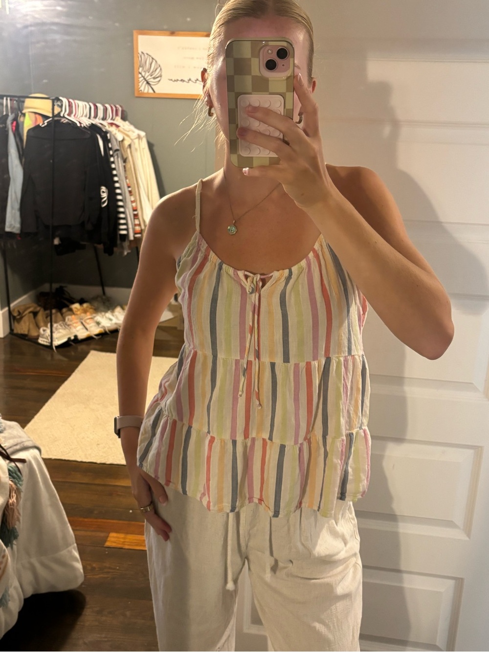 Old Navy Pastel Multi-Stripe Tiered Spaghetti-Strap Camisole